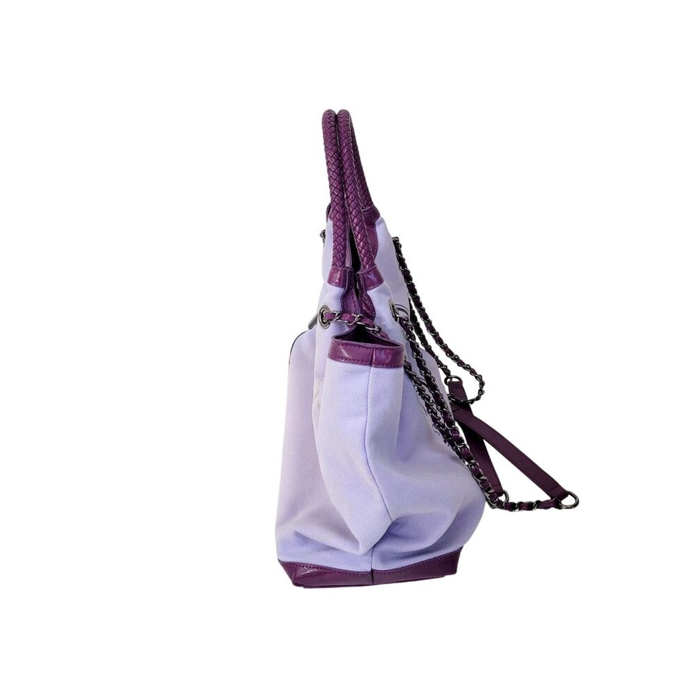 Gunas New York Purple & White Vegan Leather Tote With Chain Strap - Picture 2 of 10